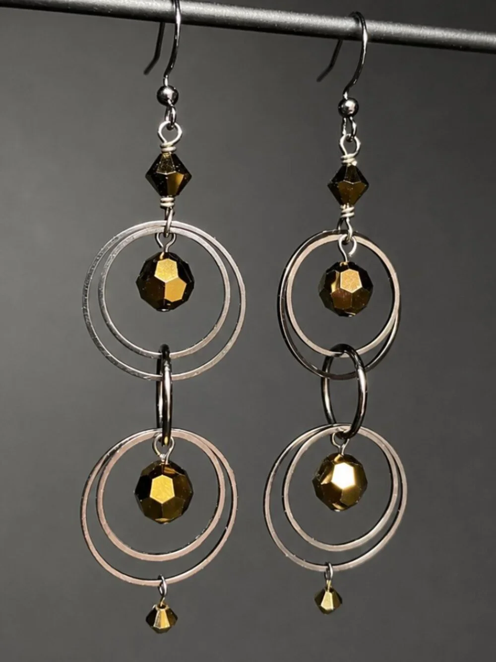 Swarovski Gold Bronze Crystal Circle Chain Earrings